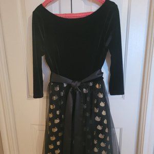 Hello Kitty x ModCloth black & gold velvet dress, small